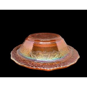 Vintage Iridescent Amber Carnival Glass Normandie Pattern Dessert Bowl